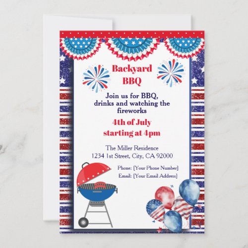 4th Of July BBQ Invitation, Party In USA Invite