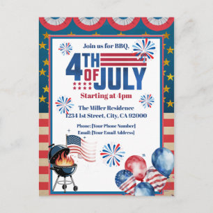 4th Of July BBQ Invitation, Party In USA Invite
