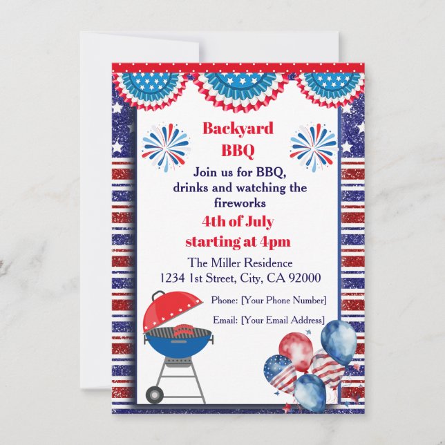 4th Of July BBQ Invitation, Party In USA Invite (Front)