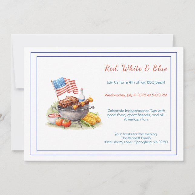 4th of July BBQ Invitation – Patriotic Backyard  (Front)