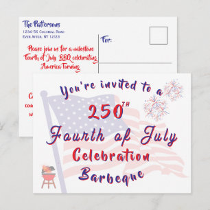 4th of July BBQ Invitation Patriotic Script Postcard