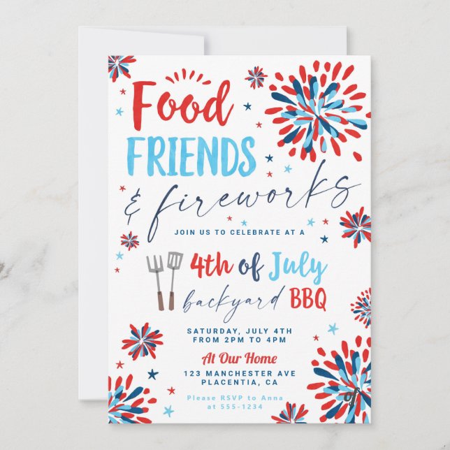 4th of July BBQ Neighborhood Block Party Invitation (Front)