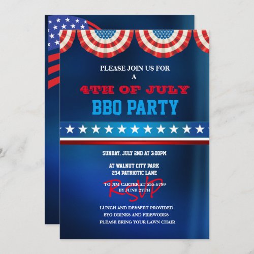4th of July BBQ Party American Flag  Invitation