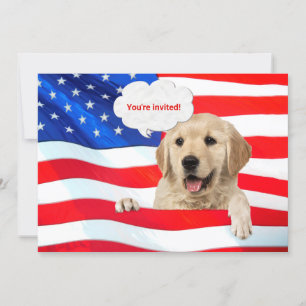 4th of July BBQ party dog on flag Invitation