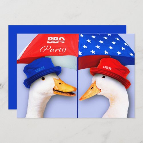 4th of July BBQ Party Funny Patriotic Ducks Invitation