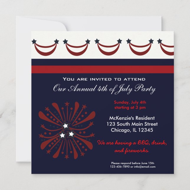 4th of July BBQ Party Invitation (Front)