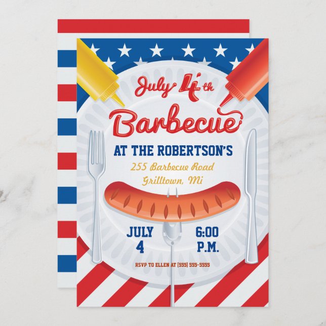 4th of July BBQ Party Invitation (Front/Back)