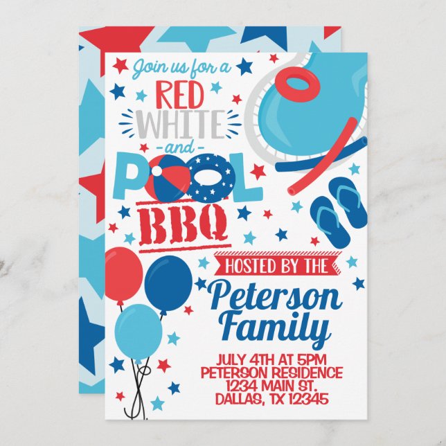 4th of July BBQ Party Invitation Invite (Front/Back)