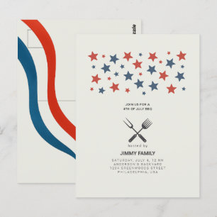 4th of July BBQ Party Invitation Postcard