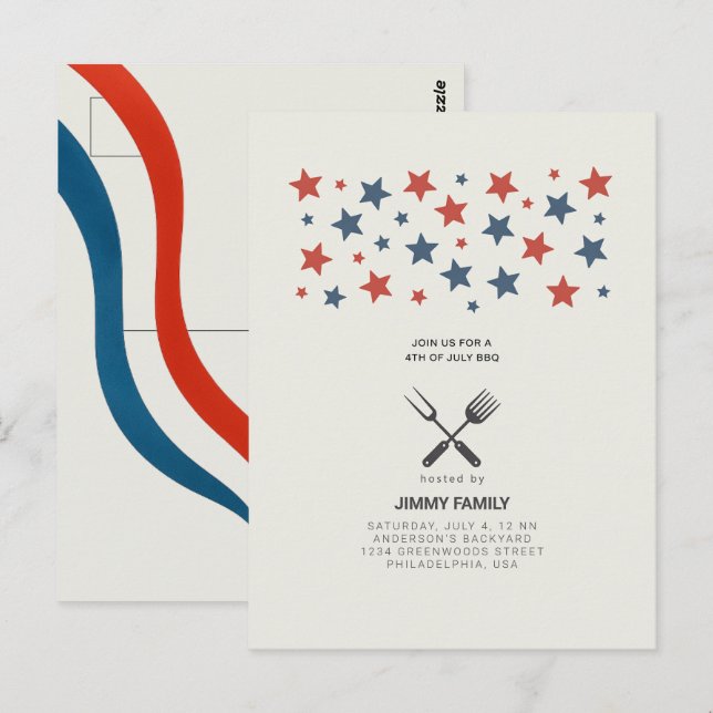 4th of July BBQ Party Invitation Postcard (Front/Back)