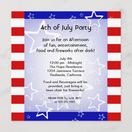 4th Of July Bbq / Party Invitation Red White Blue