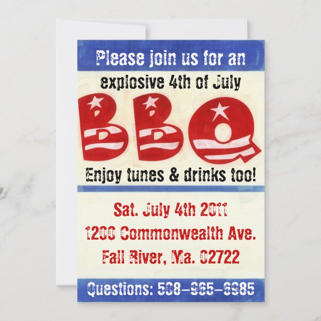4th of July BBQ party invite (Front)