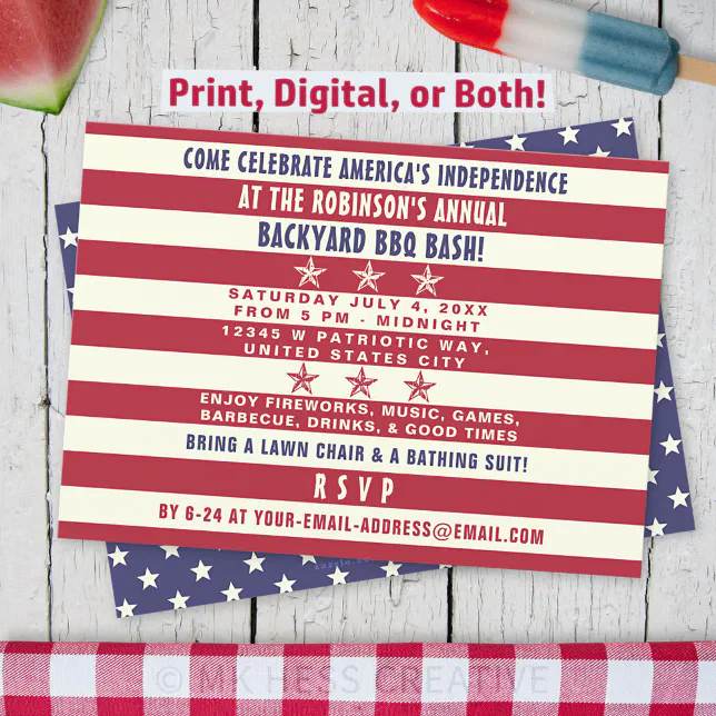 4th of July BBQ Party Patriotic Stars Stripes Flag Invitation | Zazzle