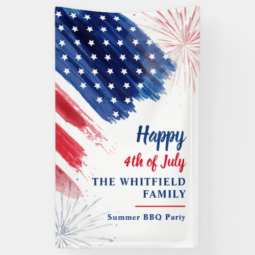 4th of July BBQ Party Red White Blue Custom Banner