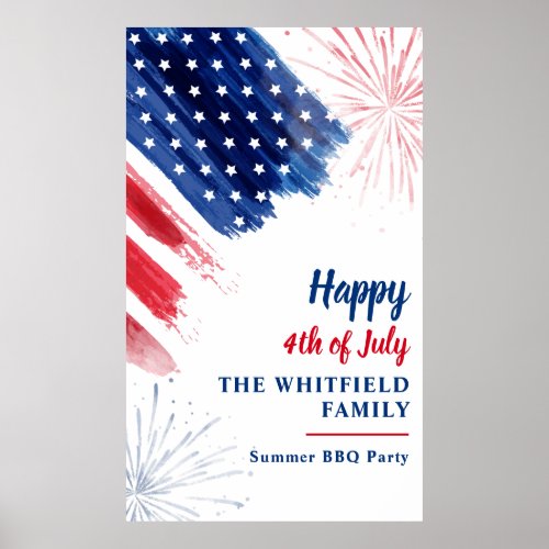4th of July BBQ Party Red White Blue Custom Poster