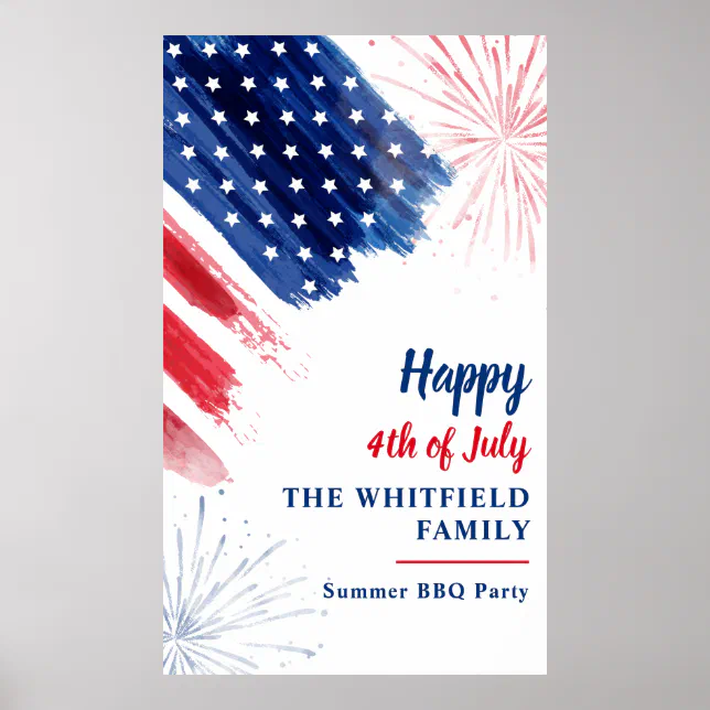 4th of July BBQ Party Red White Blue Custom Poster | Zazzle