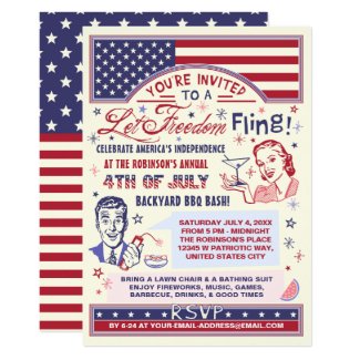 4th of July BBQ Party | Retro Freedom Fling Humor Card