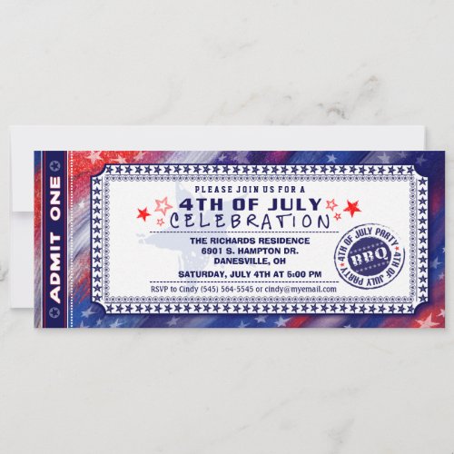 4th of July BBQ Party Ticket Invitation