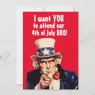 4th OF JULY BBQ PARTY UNCLE SAM PARTY INVITATIONS