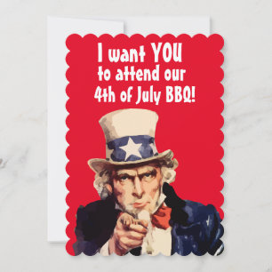 4th OF JULY BBQ PARTY UNCLE SAM PARTY INVITATIONS