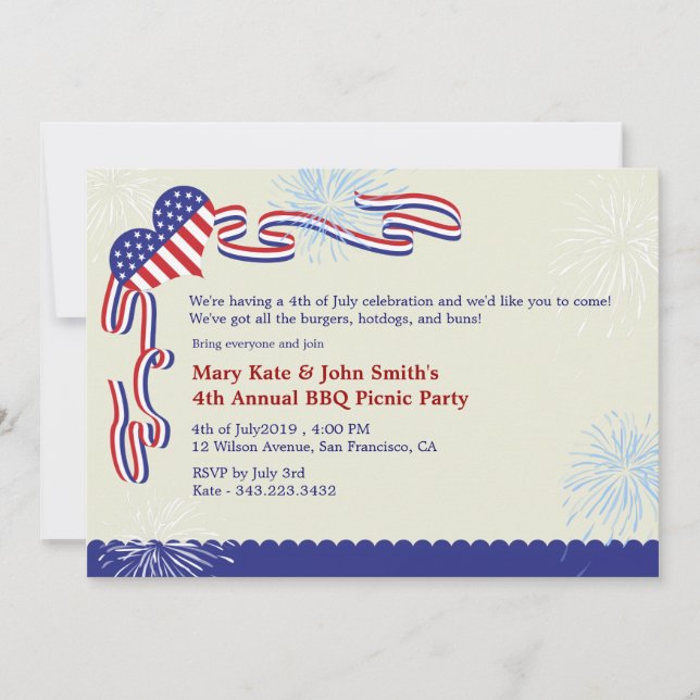 4th of July BBQ Picnic Invitation Party (Front)