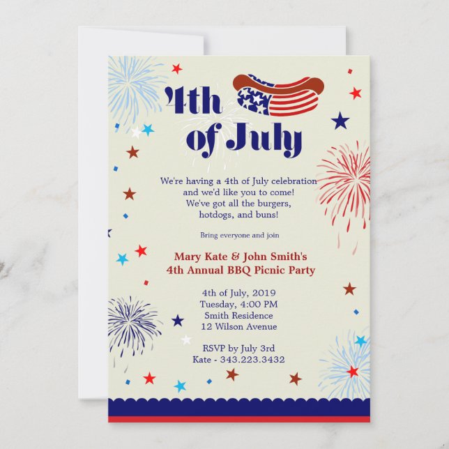 4th of July BBQ Picnic Invitation Party (Front)