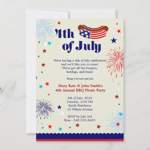 4th of July BBQ Picnic Invitation Party