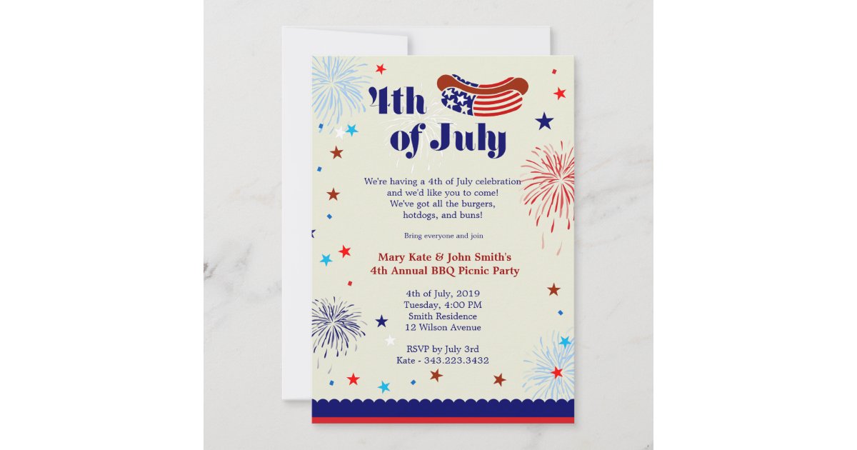 4th of July BBQ Picnic Invitation Party | Zazzle