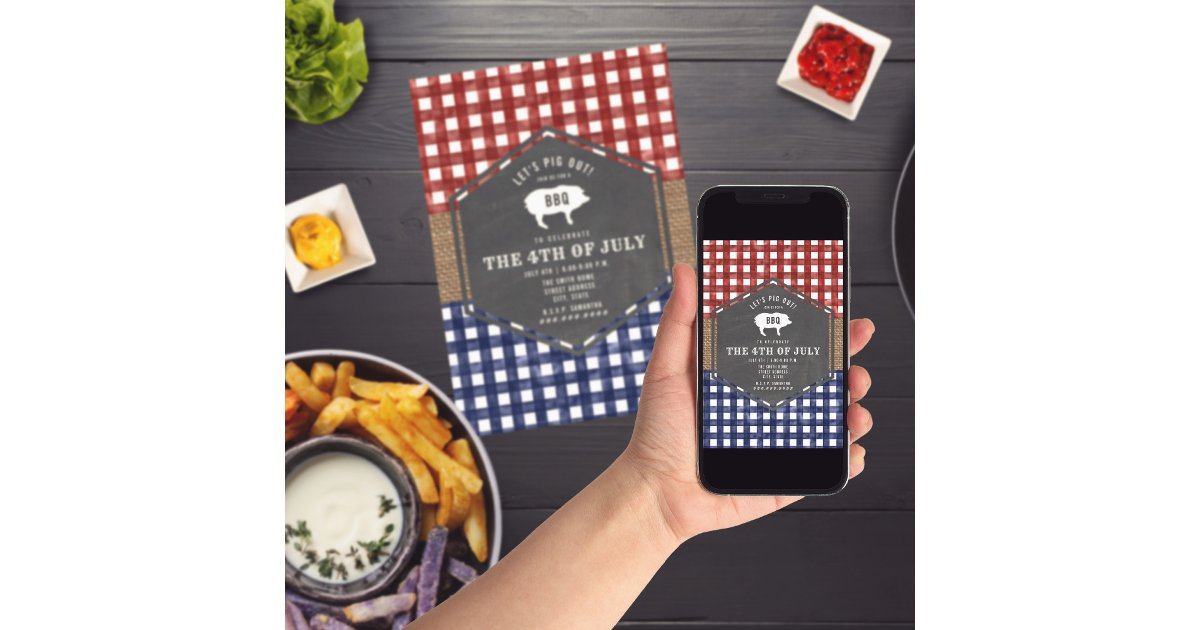 4th of July BBQ Pig Red White And Blue Party Invitation | Zazzle