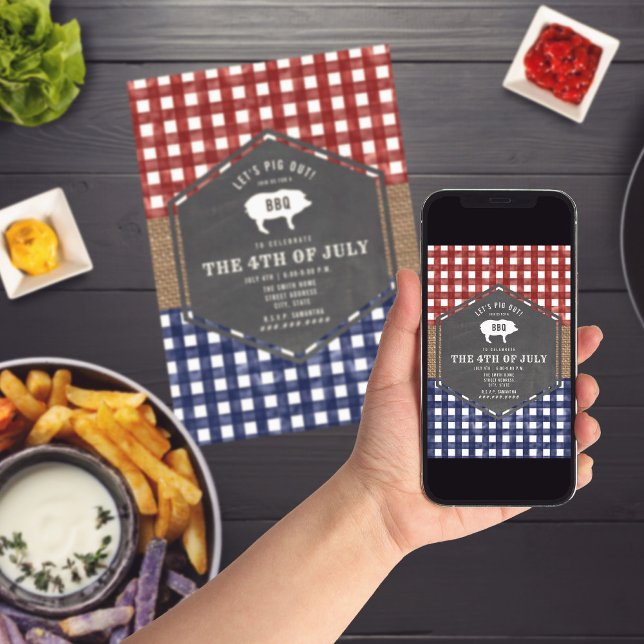 4th of July BBQ Pig Red White And Blue Party Invitation (Creator Uploaded)