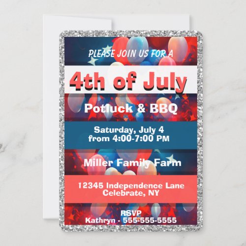 4th of July BBQ  Potluck Invitation