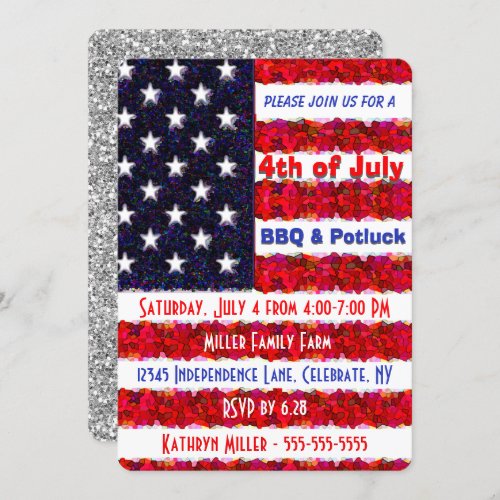 4th of July BBQ  Potluck Invitation