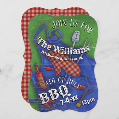 4th of July BBQ Red Gingham Family Picnic Invitation