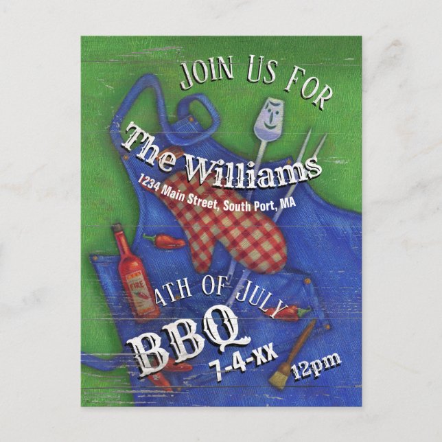 4th of July BBQ Red Gingham Family Picnic Postcard (Front)