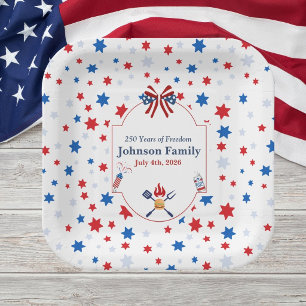4th of July BBQ Red White Blue Stars Patriotic Paper Plates