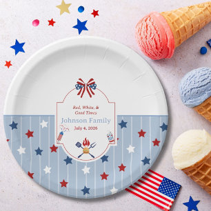 4th of July BBQ Red White Blue Stripes Patriotic Paper Plates