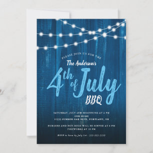 4th of July BBQ Rustic Lights Blue Wood