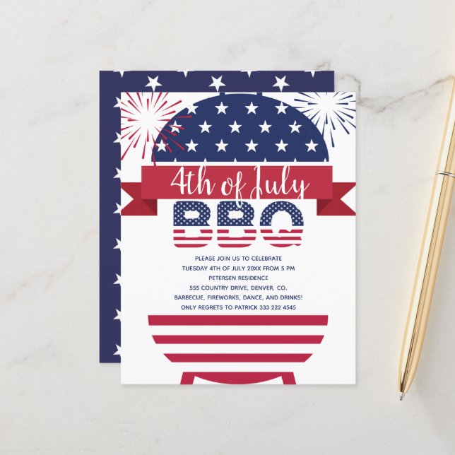 4th of July bbq stars and stripes fireworks modern (Front/Back In Situ)