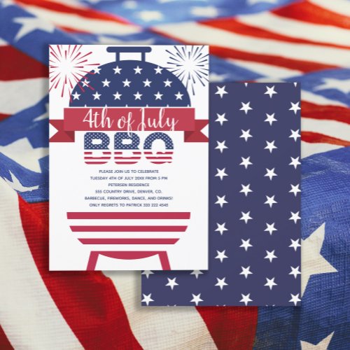 4th of July bbq stars and stripes fireworks modern Invitation