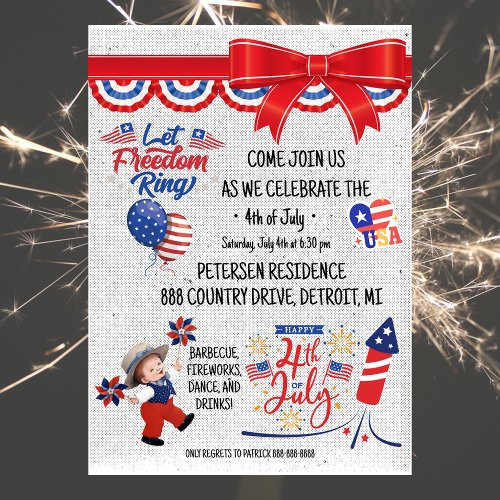 4th of July BBQ Stars  Stripes Invitation