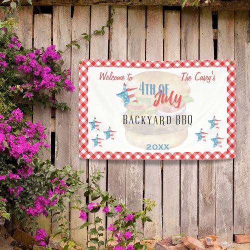 4th of July BBQ Watercolor Star Welcome Banner