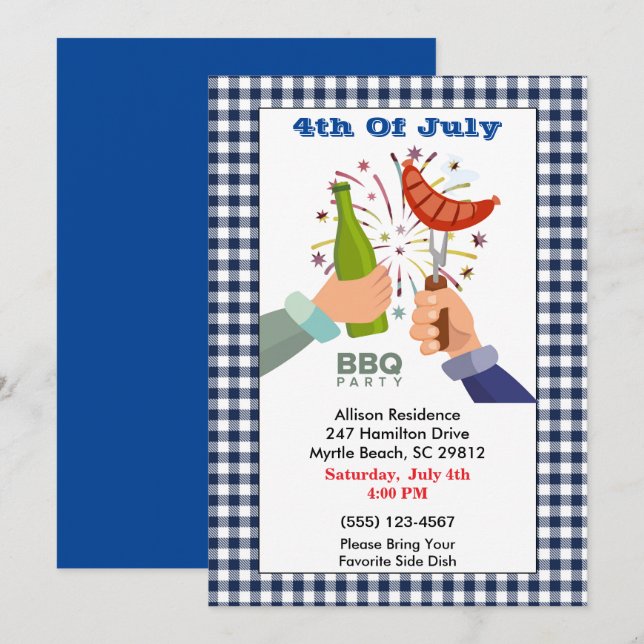 4th of July Beer and Franks BBQ Picnic Party Invit Invitation (Front/Back)