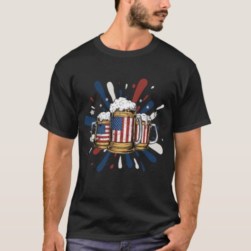 4th of July Beer Mugs American Flag T_Shirt