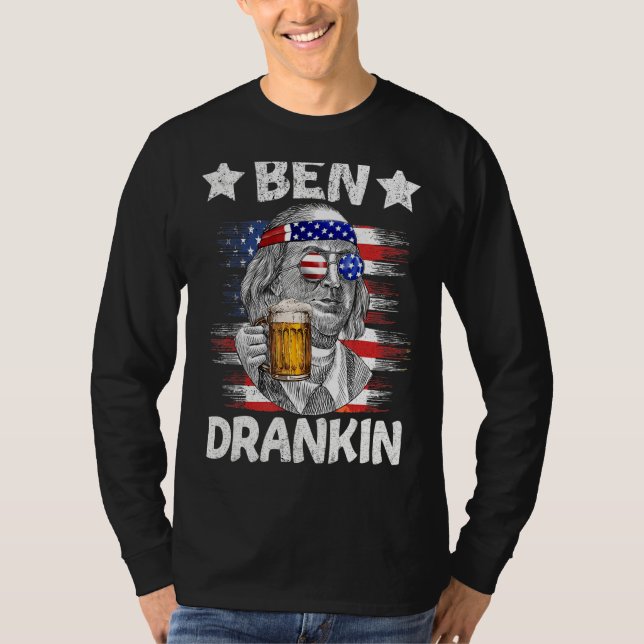 4th Of July Ben Drankin Drinking Beer Benjamin Fra T-Shirt (Front)