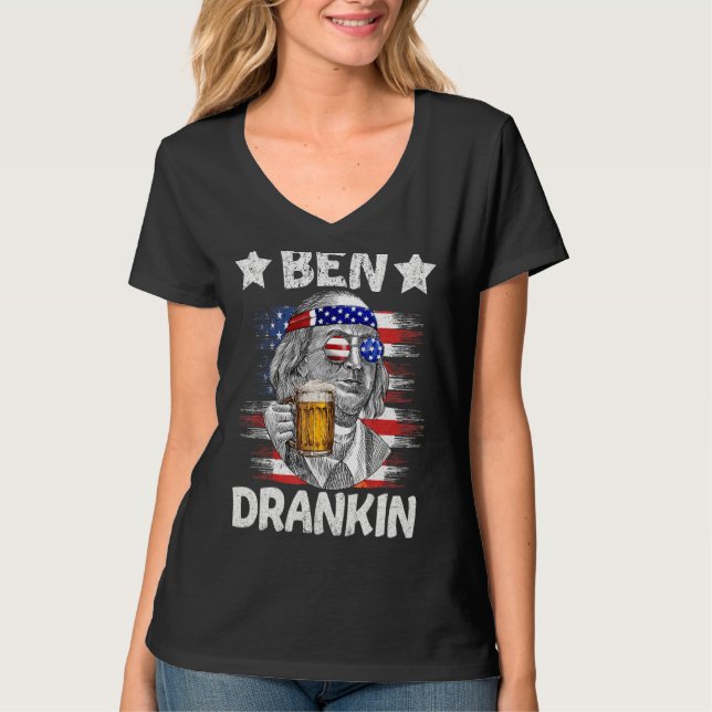 4th Of July Ben Drankin Drinking Beer Benjamin Fra T-Shirt (Front)