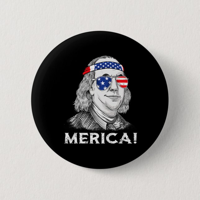 4th Of July Ben Franklin Merica USA Boys Girls Kid Button (Front)