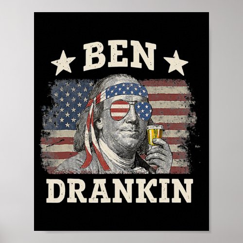4th of July Benjamin Franklin Men Women USA Flag  Poster