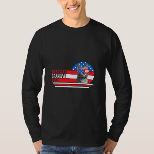 4th Of July Best Cat Grandpa Ever American Flag In T_Shirt