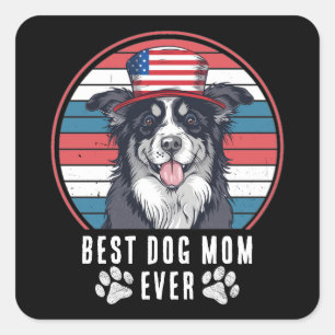 4th of July Best Dog Mom/Dad Ever Personalized Square Sticker