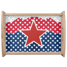 4th of July,  Big Red Star, White & Blue 